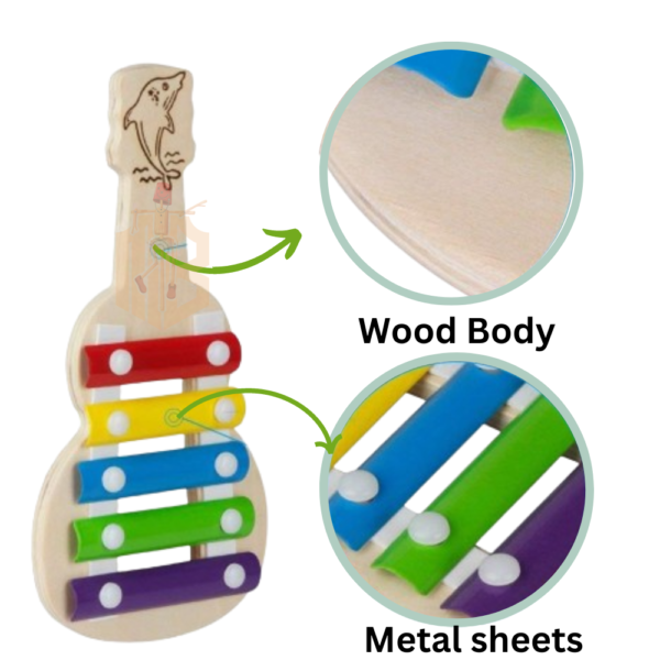 Wooden Xylophone Guitar Toy (5 Nodes) | Kids First Musical Sound Instrument Toy | Babies Toddlers 6 Months (Xylo 5nodes) - Image 4