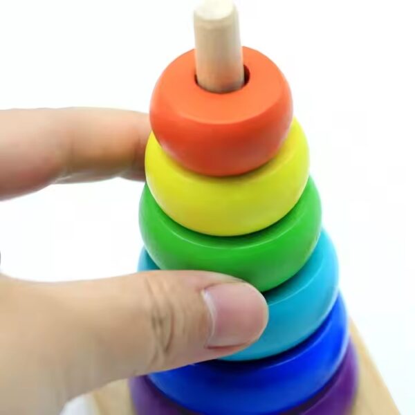 Wooden Rainbow Stacker, Toddler Learning Toy, Non-Toxic, Educational Fun for Kids – Boys and Girls Stacking Rings Set - Image 4