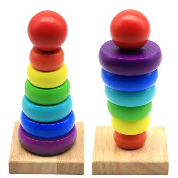 Wooden Rainbow Stacker, Toddler Learning Toy, Non-Toxic, Educational Fun for Kids – Boys and Girls Stacking Rings Set - Image 3