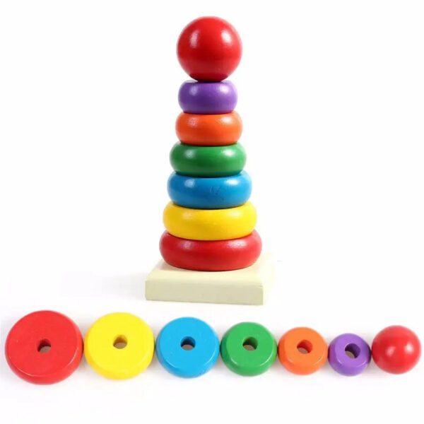 Wooden Rainbow Stacker, Toddler Learning Toy, Non-Toxic, Educational Fun for Kids – Boys and Girls Stacking Rings Set - Image 2
