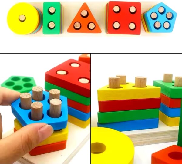 Montessori Wooden Shape Sorting Puzzle – Geometric Stacking & Matching Toy for Toddlers – Early Learning Educational Toy for Kids - Image 3