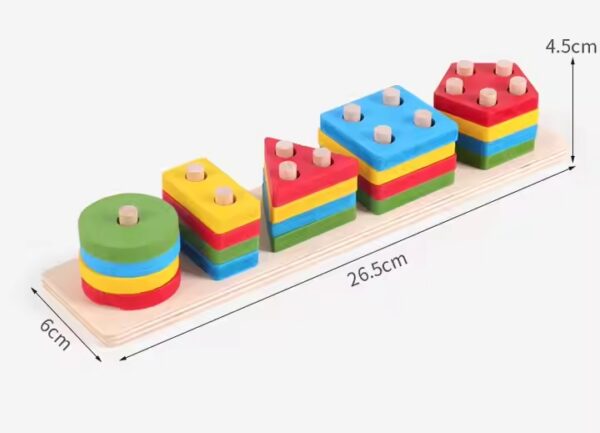 Montessori Wooden Shape Sorting Puzzle – Geometric Stacking & Matching Toy for Toddlers – Early Learning Educational Toy for Kids - Image 2